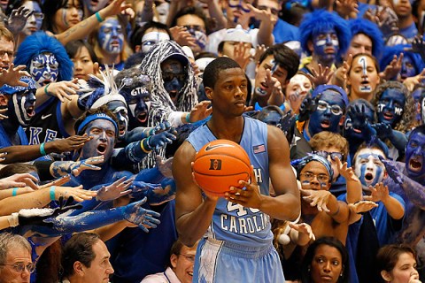 The University of North Carolina's Barnes looks to make an in-bounds pass during the second half of North Carolina's NCAA basketball game against Duke University in Durham