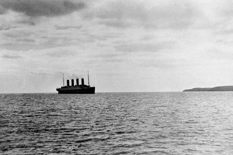 Shipping Disasters. The "Titanic". pic: circa April 12th 1912. The liner "Titanic" on her ill-fated voyage silhouetted against Cork Head on the Irish coast. The "unsinkable" White Star liner "Titanic" sank on it's maiden voyage from Southampton to New Yor