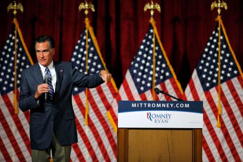 Republican presidential candidate Romney speaks at a campaign fundraiser in Del Mar