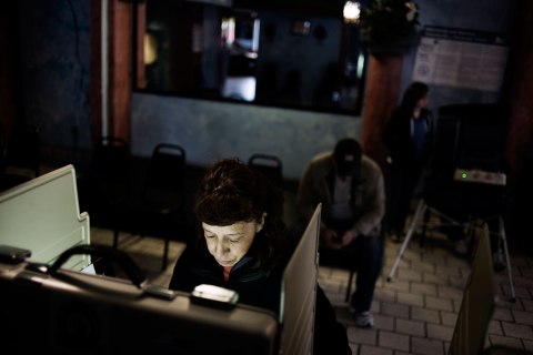 image: "Las Estellitas," a Mexican restaurant, is turned polling station in Chicago, IL on Nov. 6, 2012.