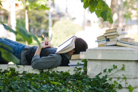Student sleeping on campus