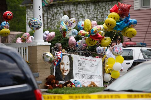 Well wishers gather at Gina DeJesus' home in Cleveland, Ohio, in anticipation of her homecoming, May 7, 2013.