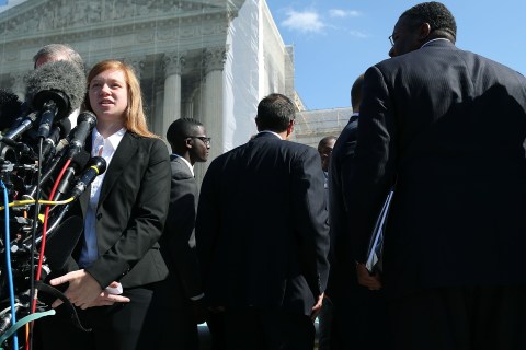 Abigail Fisher speaks to the media after the U.S. Supreme Court Supreme heard arguments in her case on Oct. 10, 2012 in D.C.