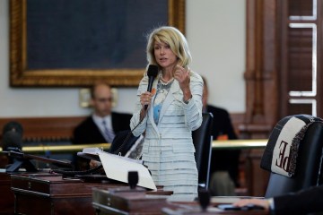 Senator Wendy Davis filibusters in an effort to kill an abortion bill in Austin, on June 25, 2013.
