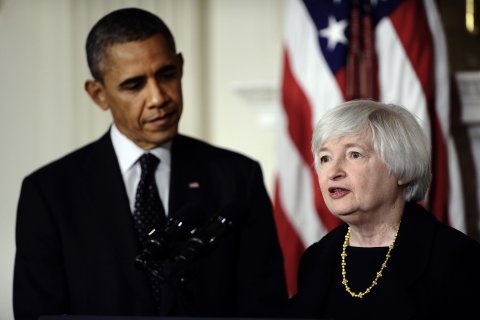 From left: U.S. President Barack Obama listens to economist Janet Yellen after she was nominated as Federal Reserve chairman at the White House in Washington, D.C., on Oct. 9, 2013.
